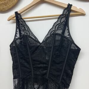 Spellbound Black Sheer Lace Sexy Corset Seamed Bustier Tank Top Y2K Style Large